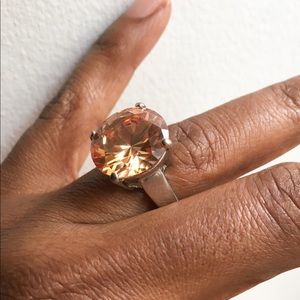 Large stone silver tone ring